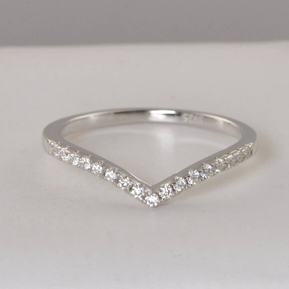 Certified V Band Moissanite Ring Half Eternity Ring - Picture 1 of 8